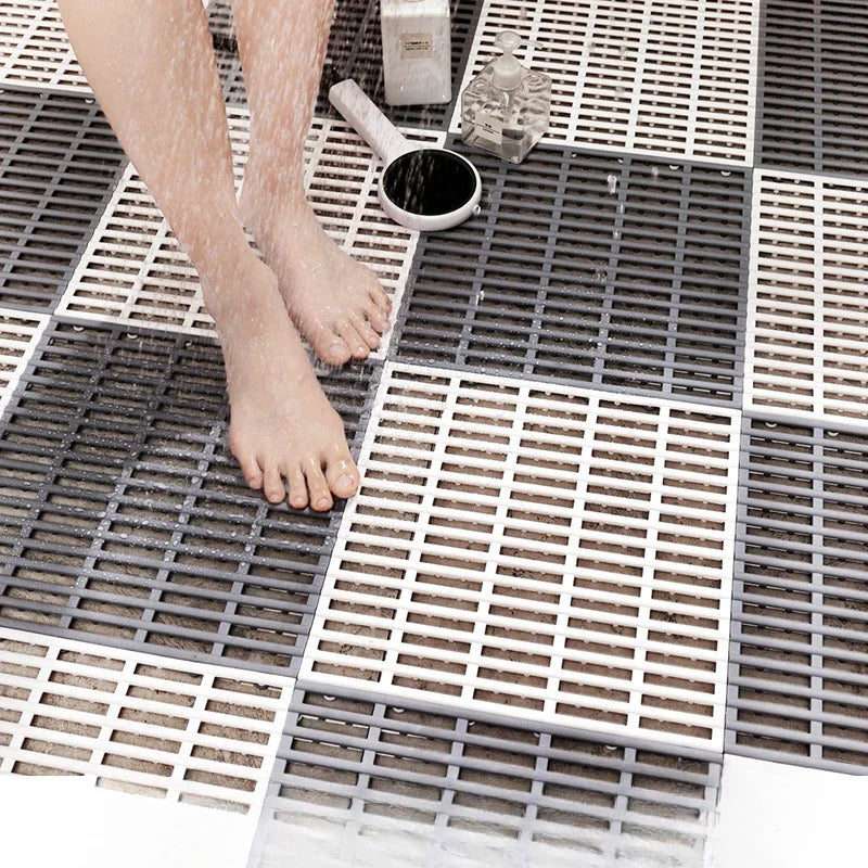 Household bathroom splicing solid color non-slip bathroom shower hollow draining floor mat