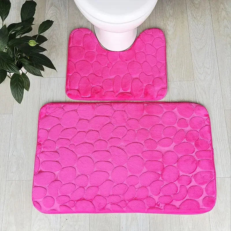 2pcs/set Funnel Cobblestone Bath Bathroom Anti-slip Carpet Mat Toilet Rug New bathroom mat set