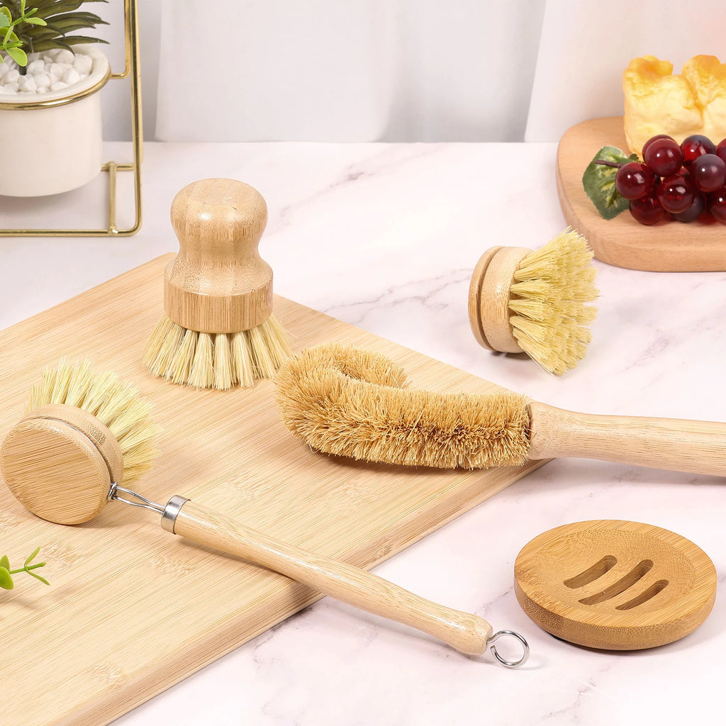 Bamboo Dish Brush Set — 4 Pack