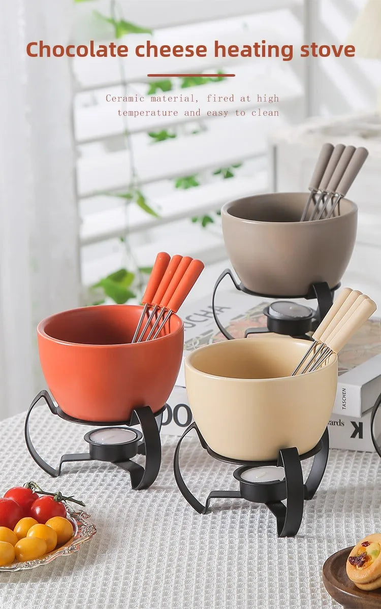 Eco-Friendly Ceramic Bowl with 4 Matching Forks Durable, Fade-Resistant, Perfect for Everyday Dining and Entertaini