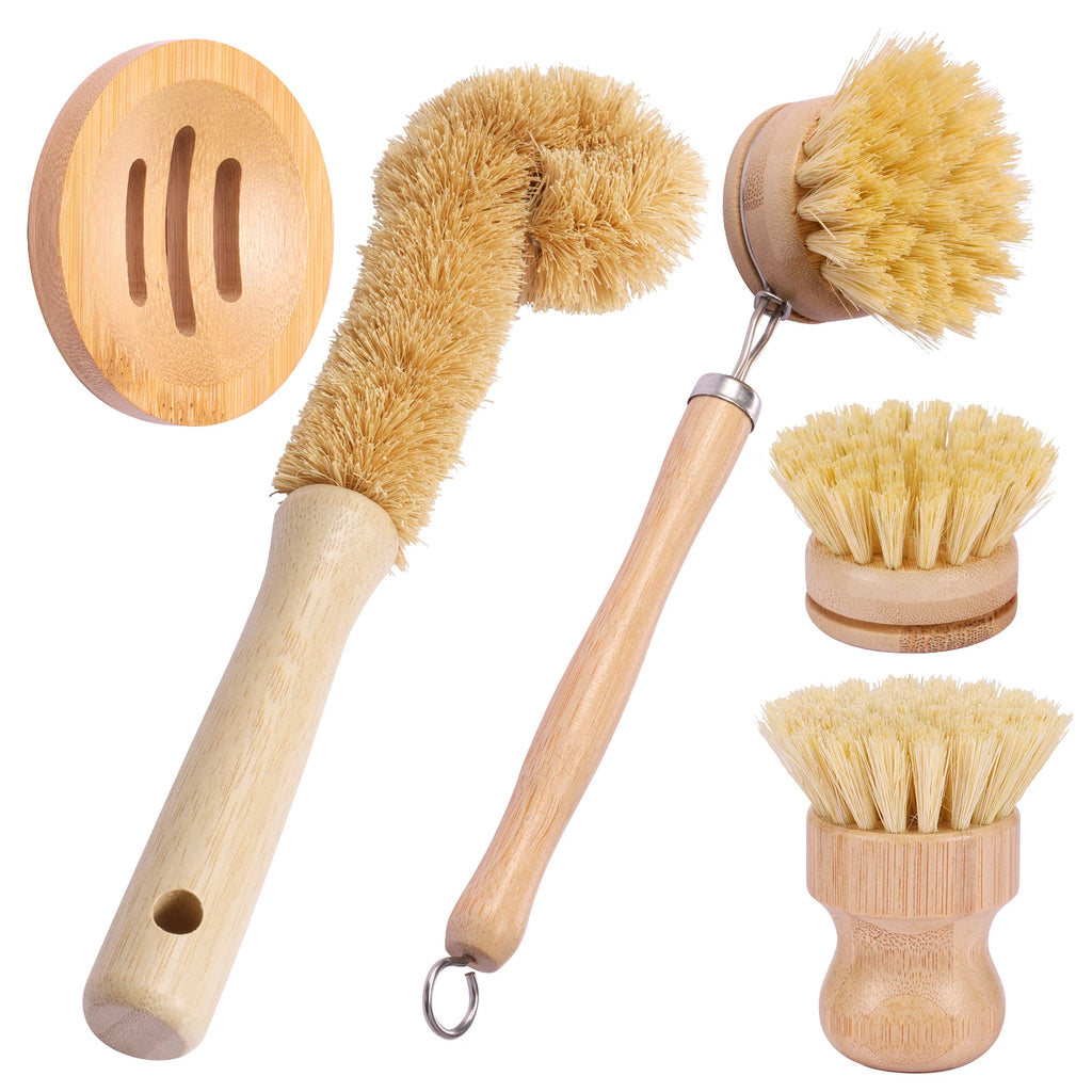Bamboo Dish Brush Set — 4 Pack