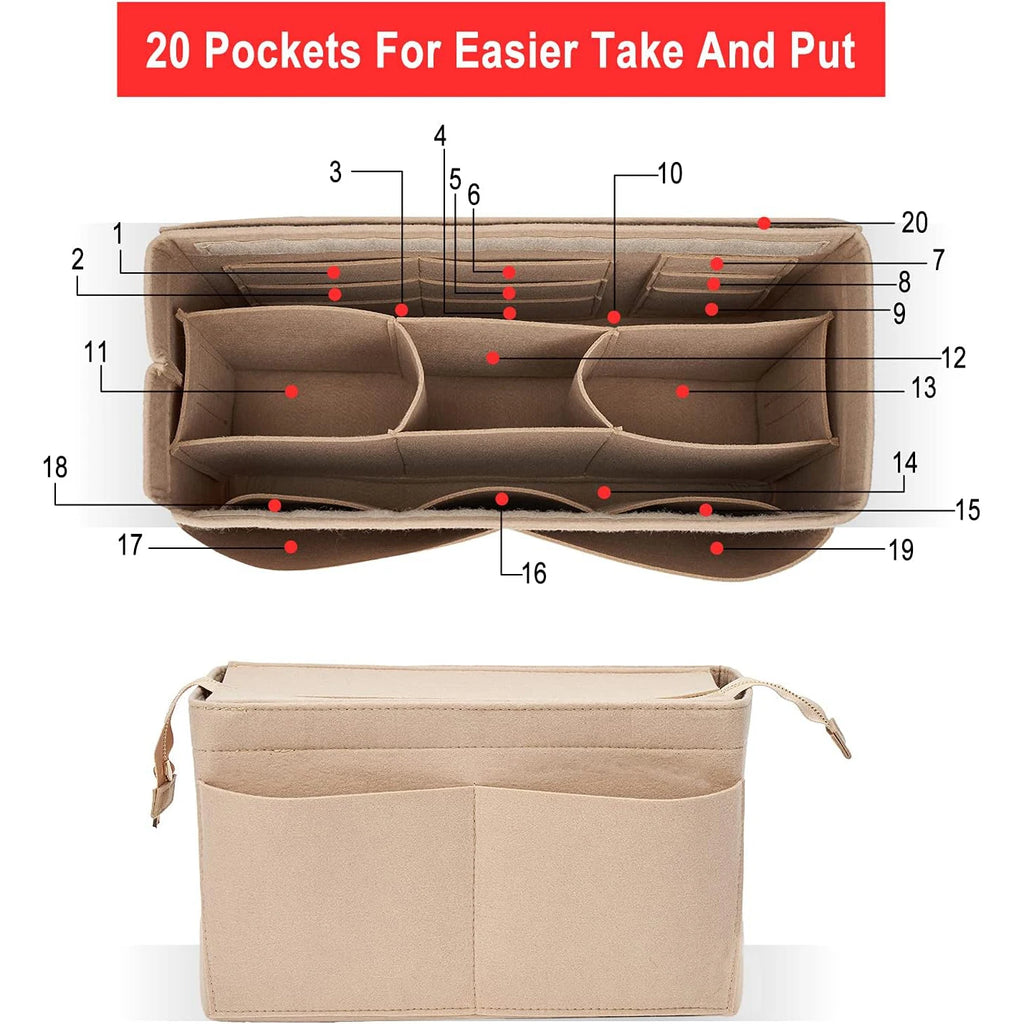 Felt Purse Organizer Insert Onthego MM Handbag Tote Bag Organizer Bag in Bag with Removable Zipper