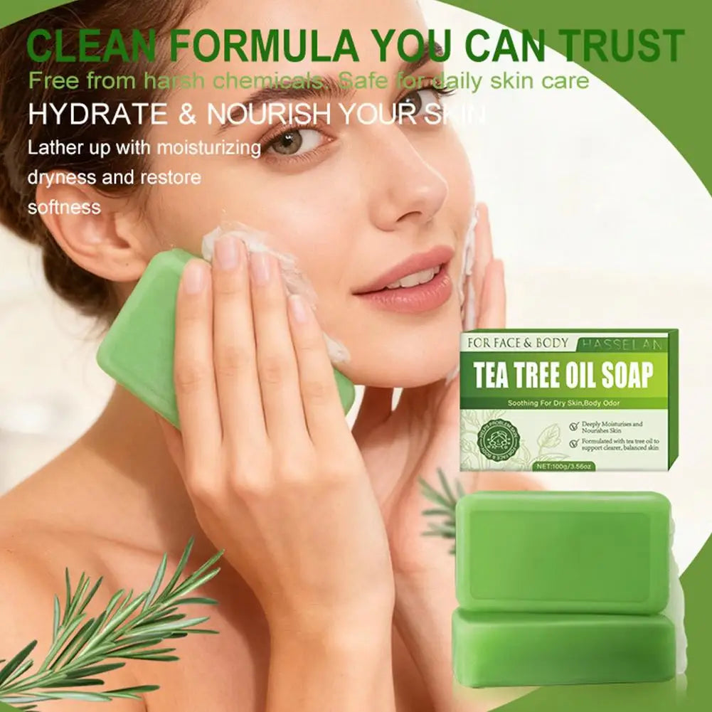 100G Tea Tree Soap, Handmade Soap Bar with Tea Tree Oil, Natural Soaps for Body Skin Cleaning,Gentle Exfoliating Bar Soap care