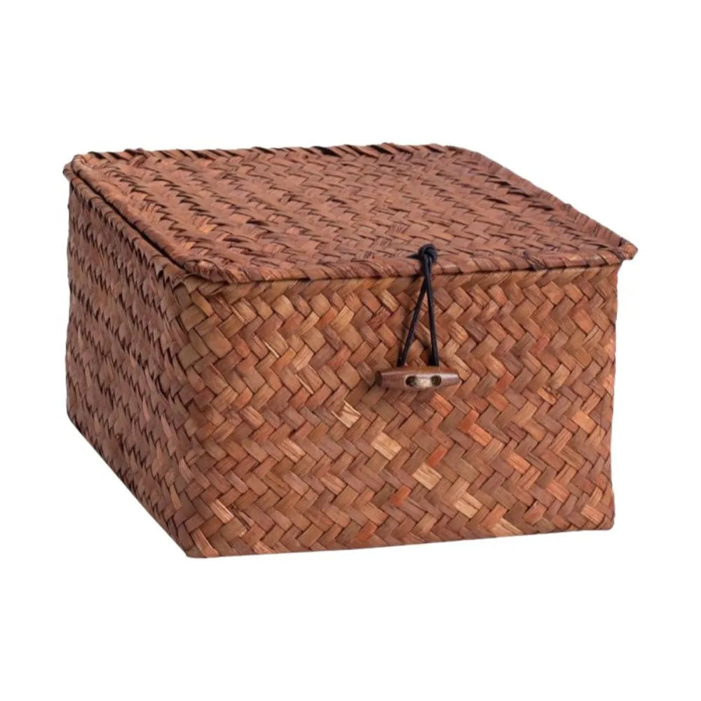 Eco-Friendly Sea Grass Wicker Shelf Baskets Weaving Woven Basket Storage Box with Lid Handwoven Storage Bins Home Organizer
