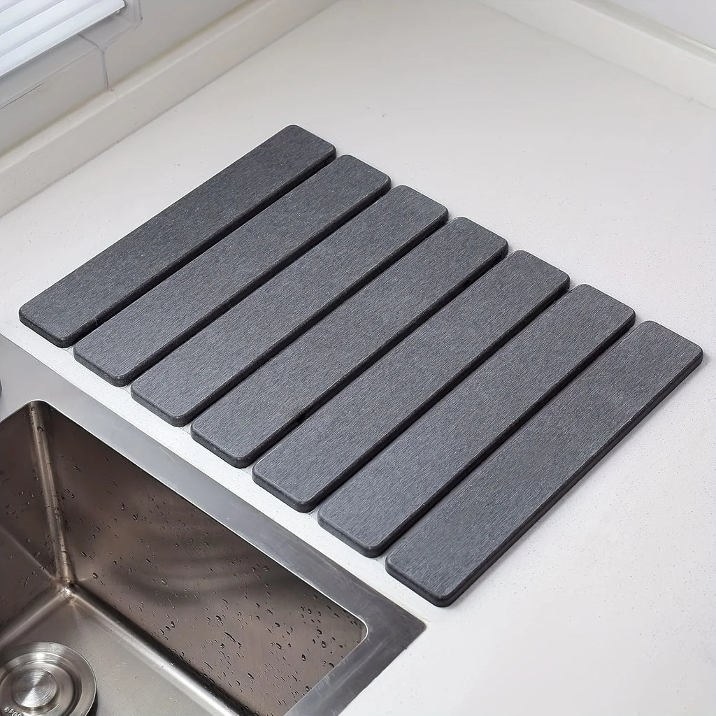 Quick Drying Mat for Kitchen,Dish Drying Mat, Stone Bath Mats for Bathroom, Foldable Diatomaceous Bath Mat, Non-Slip Shower Mat