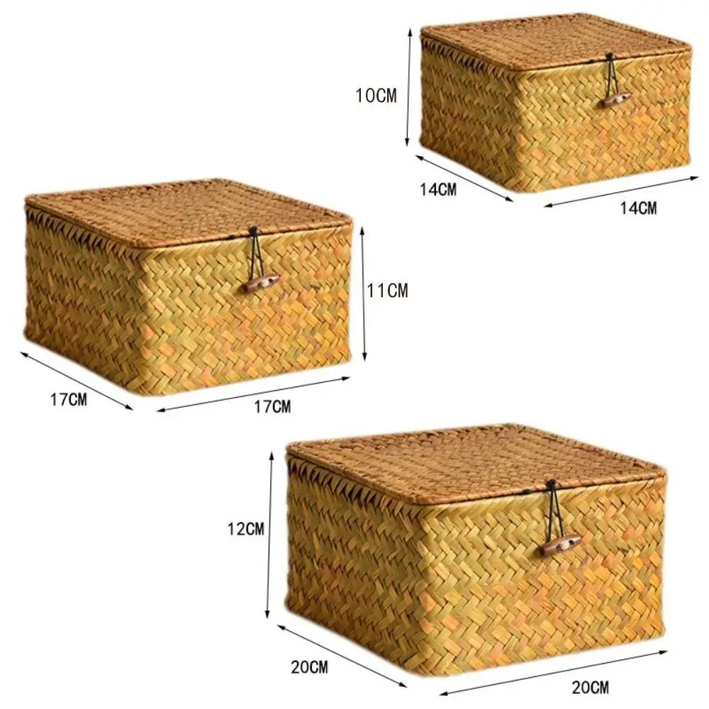 Eco-Friendly Sea Grass Wicker Shelf Baskets Weaving Woven Basket Storage Box with Lid Handwoven Storage Bins Home Organizer