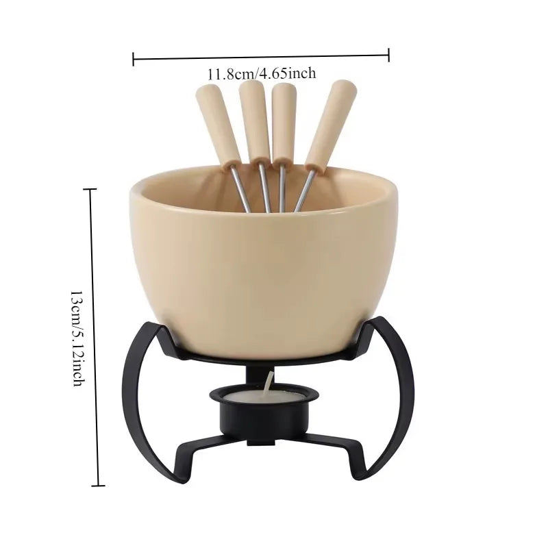Eco-Friendly Ceramic Bowl with 4 Matching Forks Durable, Fade-Resistant, Perfect for Everyday Dining and Entertaini