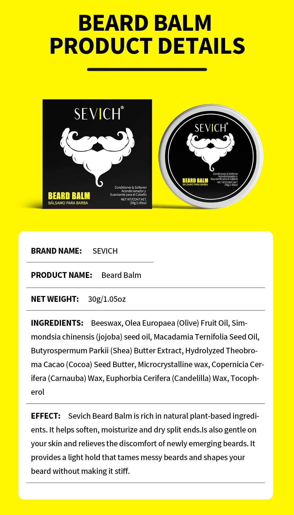 Beard Balm Wax Natural Men's Beard Care Cream Moisturizing Grooming Cream Beard Care Balm Oil Beard Styling Mustache Skin Care