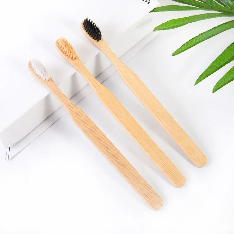 Eco - Friendly Soft Fibre Wooden Toothbrush with Solid Bamboo Handle for Adult Dental Cleaning, Oral Care and Healthy Products