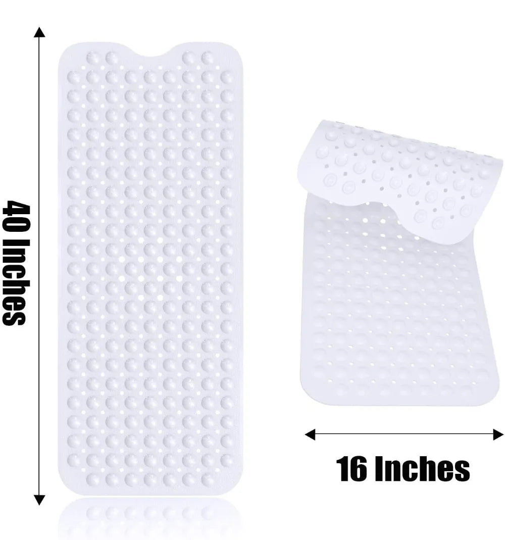 Non-Slip Bath Tub Shower Mat with Suction Cups,Machine Washable Bathroom Mats with Drain, Extra Large Bathtub Mat, 100x40cm
