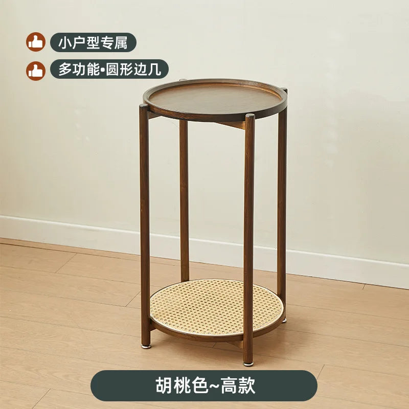 Eco-Friendly Bamboo Coffee Table -Sustainable Living Room Furniture Small Wicker Round Table in The Living Room Next To The Sofa