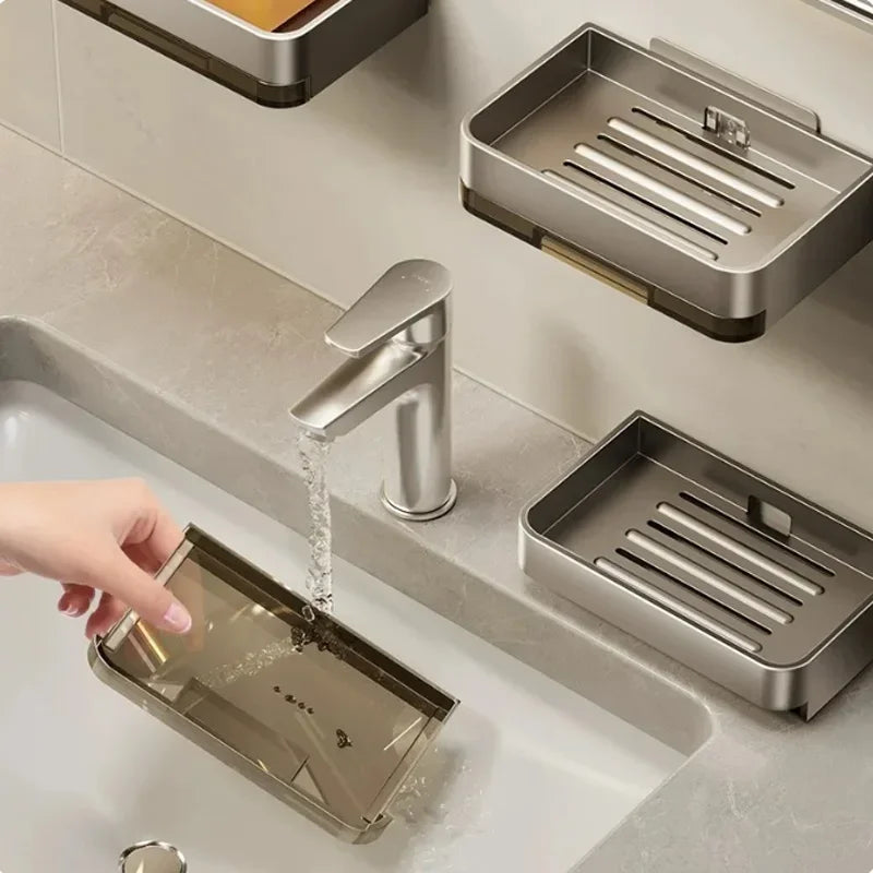 Bathroom Soap Dish Wall Mounted Sponge Holder Bathroom Organizer Double drainage Soap Dish Bathroom Accessories
