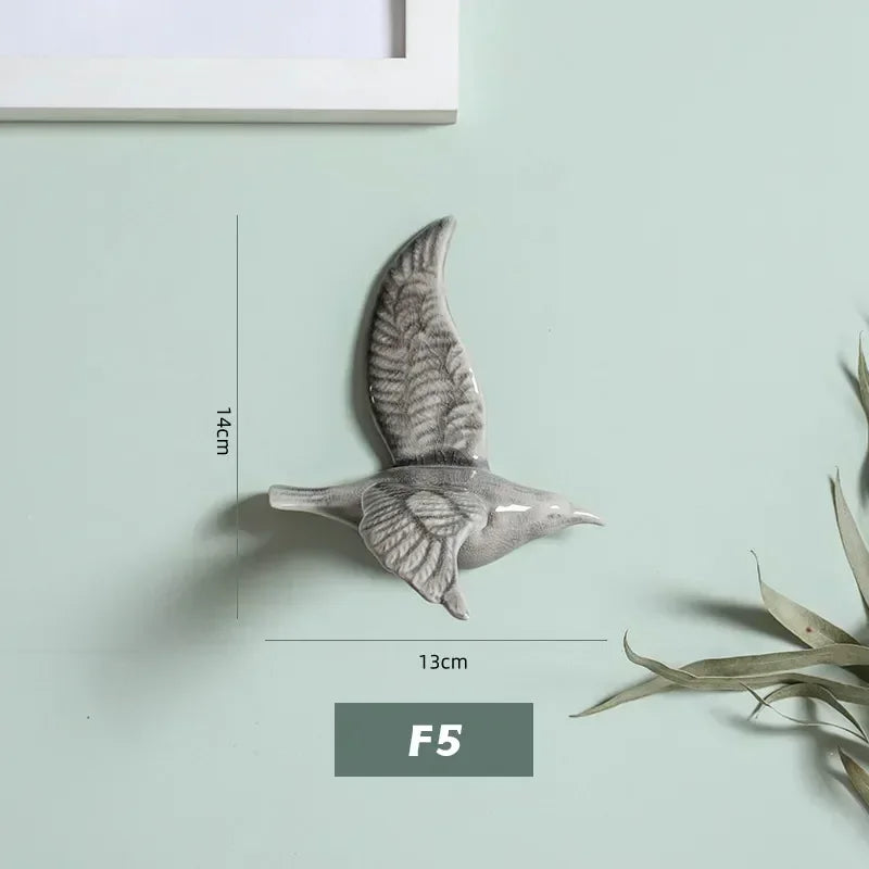 Eco-friendly Ceramics Birds 3d Wall Sticker Living Room Animal Figurine Murals Wall Background Decorative Home Decor Birds Cute