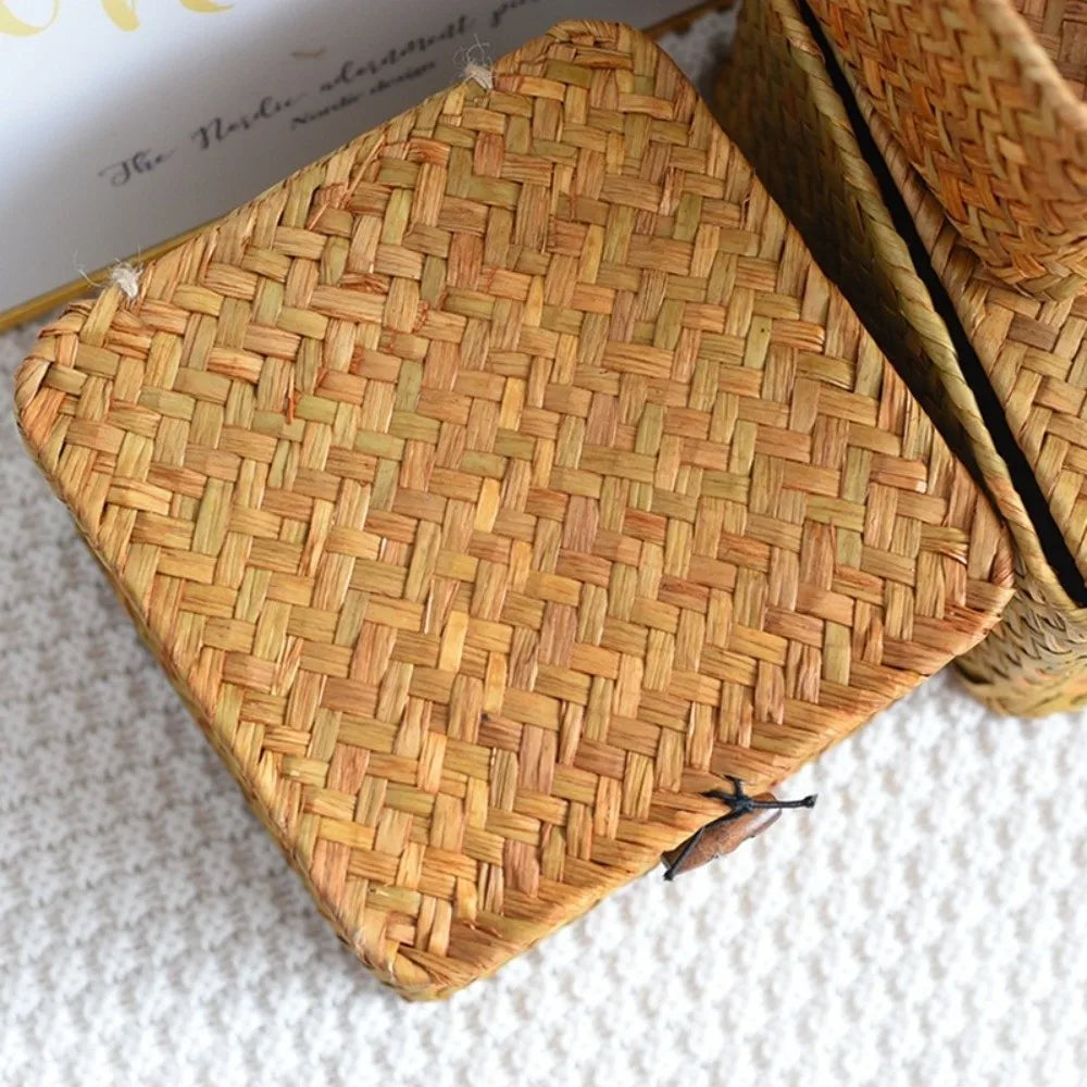 Eco-Friendly Sea Grass Wicker Shelf Baskets Weaving Woven Basket Storage Box with Lid Handwoven Storage Bins Home Organizer