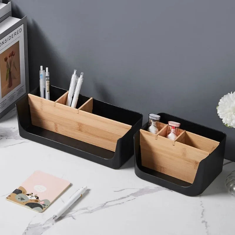 Eco-Friendly Bamboo & Wood Storage Box-Removable Multi-Use Organizer Basket for Home, Kitchen & Bathroom-Large Capacity Storage