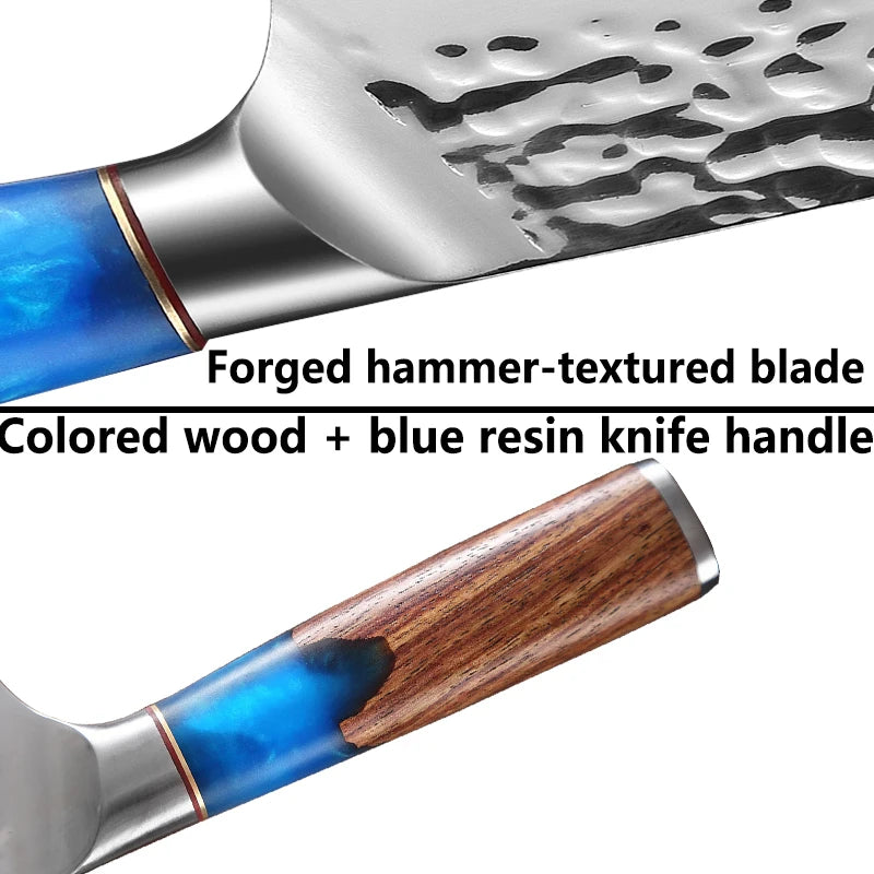 Professional kitchen knives, forged hammer-textured chef knives, solid wood-handled fish knives, and kitchen meat cutting knives