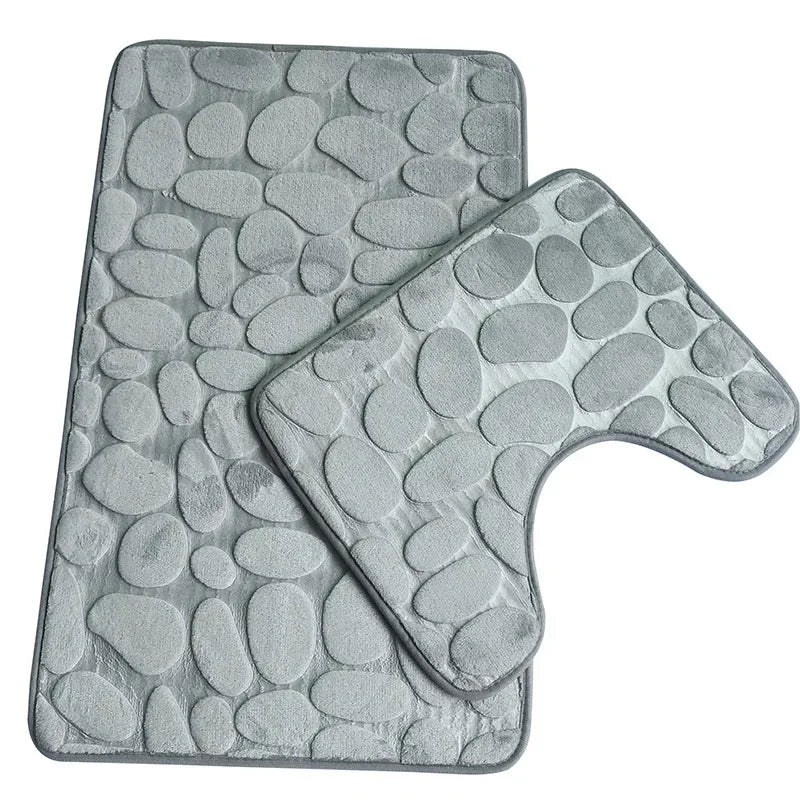 2pcs/set Funnel Cobblestone Bath Bathroom Anti-slip Carpet Mat Toilet Rug New bathroom mat set