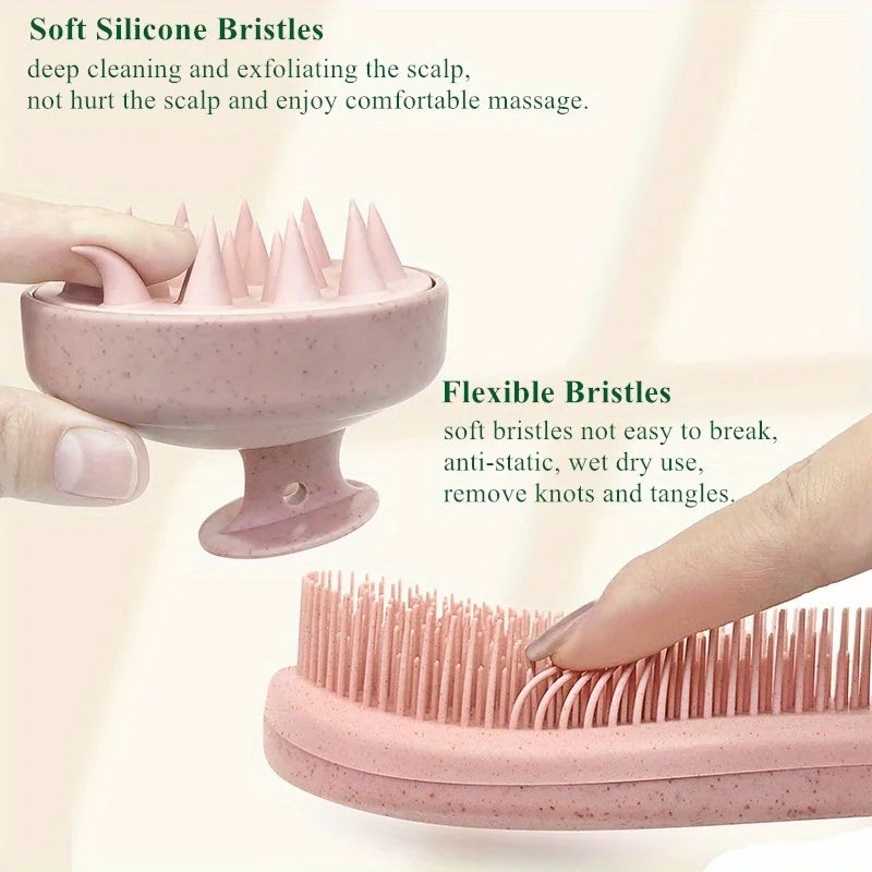 Eco-Friendly Hair Brush Set Soft Bristles & Portable Silicone Scalp Massager with Colorful Gift Set - for Normal Hair Types