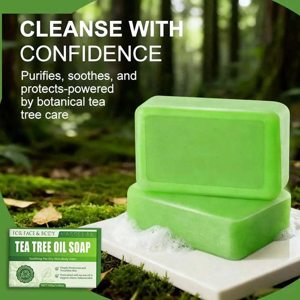 100G Tea Tree Soap, Handmade Soap Bar with Tea Tree Oil, Natural Soaps for Body Skin Cleaning,Gentle Exfoliating Bar Soap care