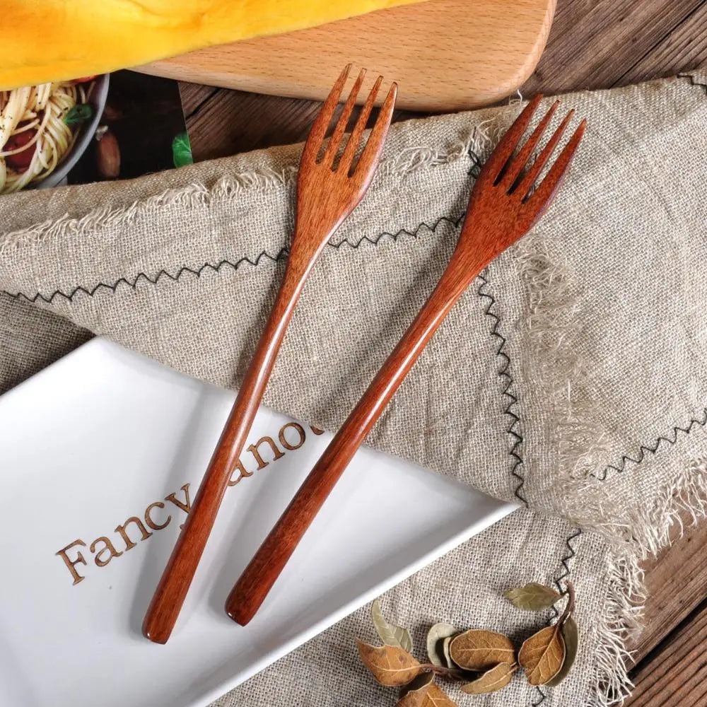 Kitchen Salad Cooking Wood Eco-friendly Natural Cutlery Wooden Forks Tableware Dinnerware