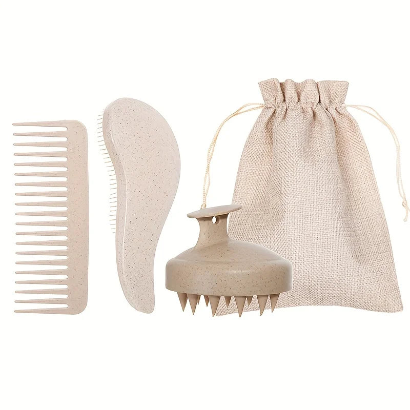 Eco-Friendly Hair Brush Set Soft Bristles & Portable Silicone Scalp Massager with Colorful Gift Set - for Normal Hair Types