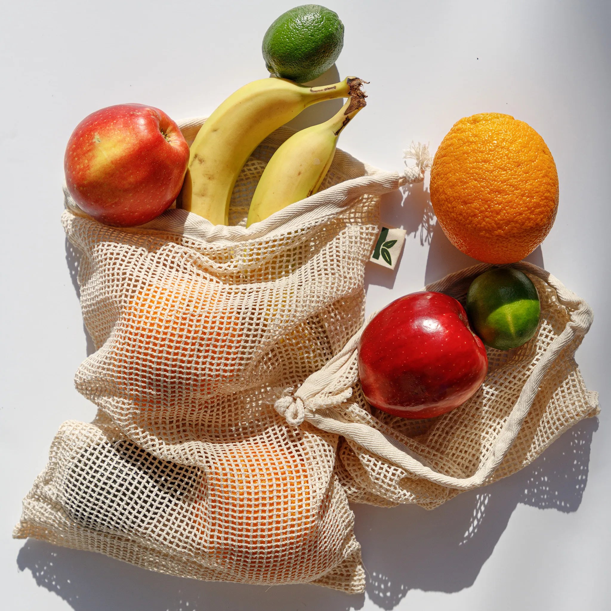 Reusable Mesh Produce Bags - 9 Pack Organic Cotton Grocery Bags