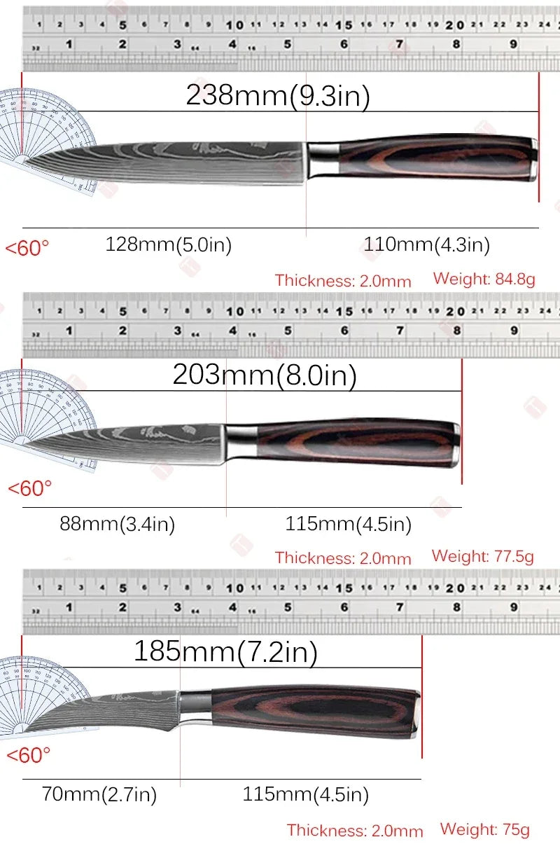 Professional Stainless Steel Kitchen Knives Fruit Slicing Utility Knives Meat Cleaver Santoku Knife Damascus Steel Knife