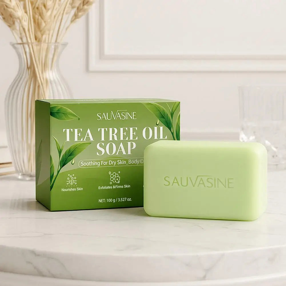 100G Tea Tree Soap, Handmade Soap Bar with Tea Tree Oil, Natural Soaps for Body Skin Cleaning,Gentle Exfoliating Bar Soap care