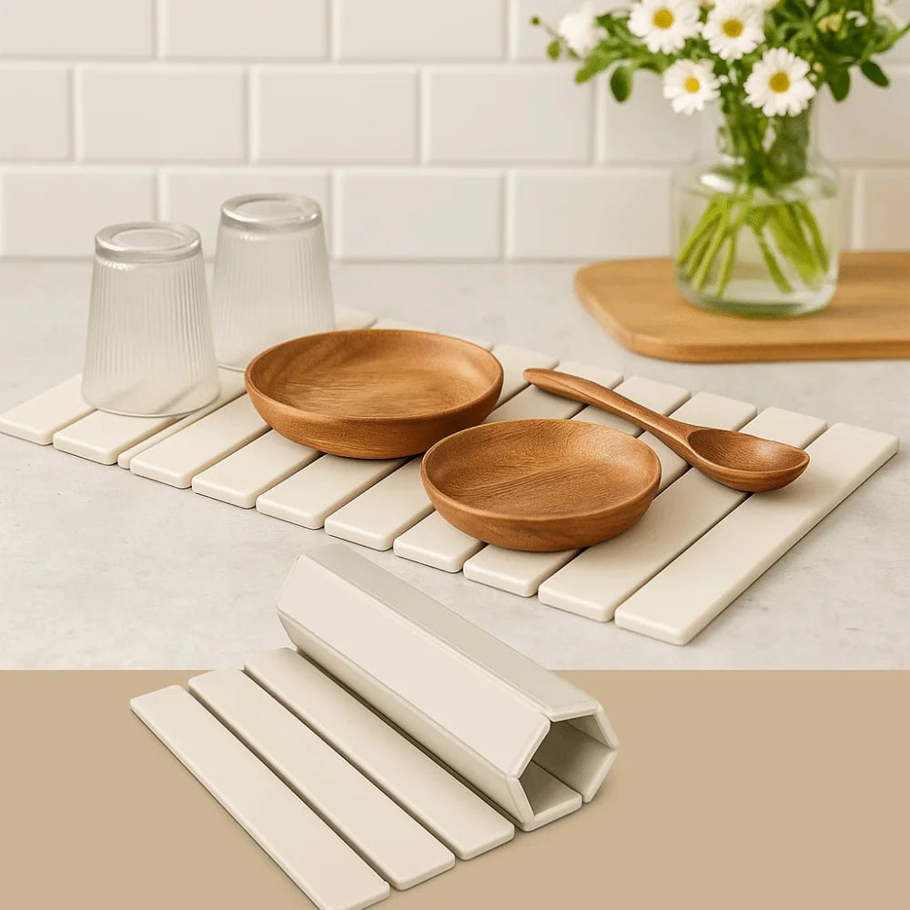Eco-Friendly Portable Dish Drying Mat Non-Slip High Absorbent Collapsible Mat Foldable Diatom Mud Quick Drying Mat Home Use