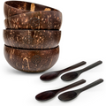 Natural Coconut Bowl Set - 4 Pack with Wooden Spoons
